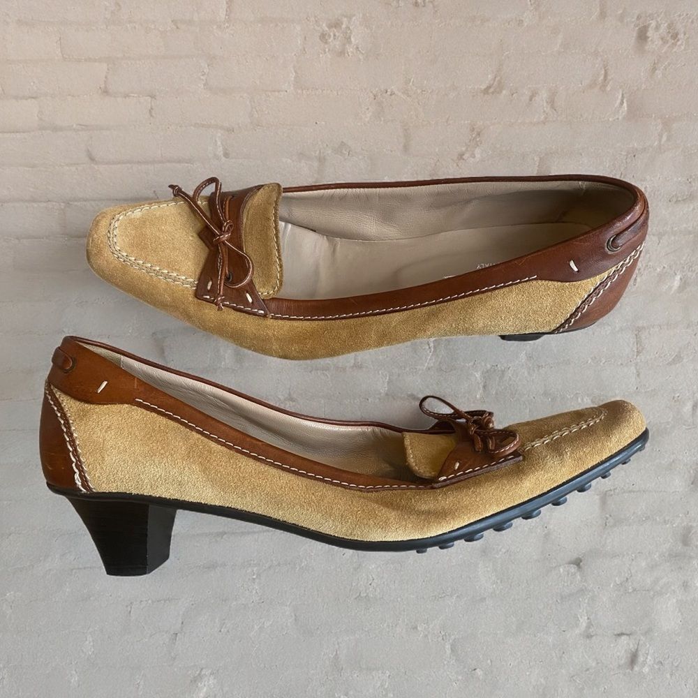 Bruno Magli Women’s 8.5 Italian Suede Bow Accent Pump Heels‎ Tan Brown Academia